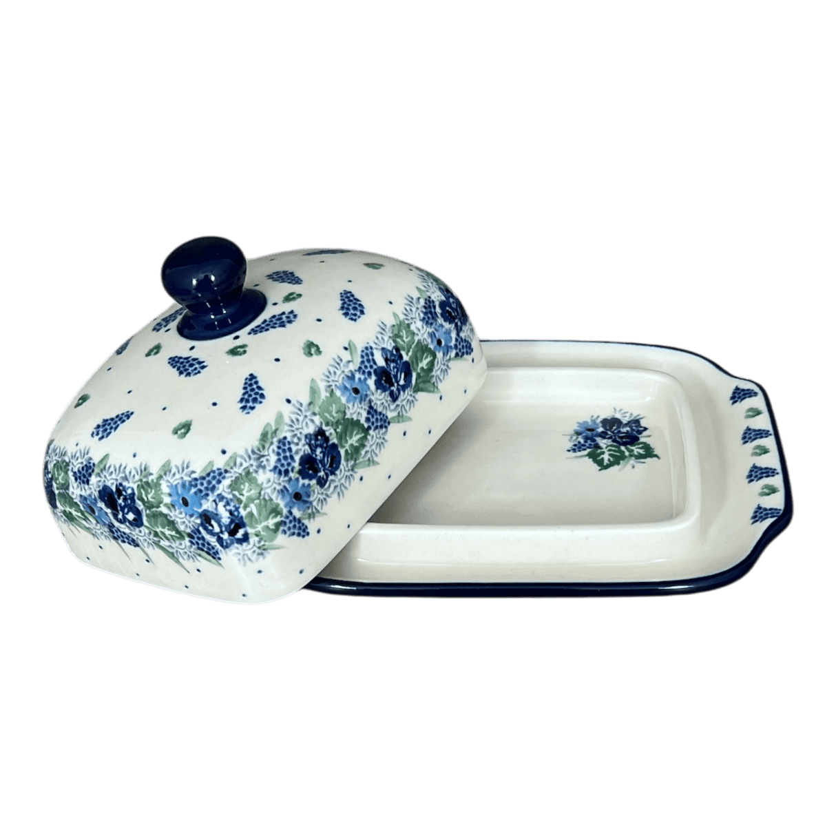 Butter Dish, 7" x 5.5" in "Hyacinth in the Wind" by Ceramika Artystyczna | A295-2037X