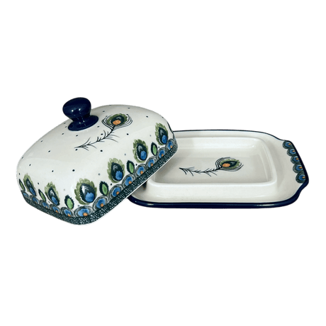 Butter Dish, 7" x 5.5" in "Peacock Plume" by Ceramika Artystyczna | A295-2218X