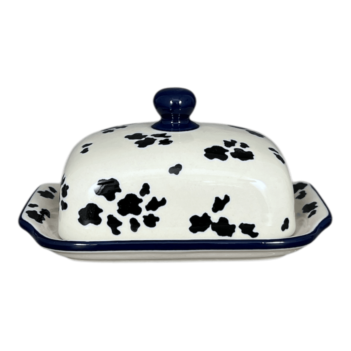 Butter Dish, 7" x 5.5" in "Cowabunga - Blue Rim" by Ceramika Artystyczna | A295-2417X