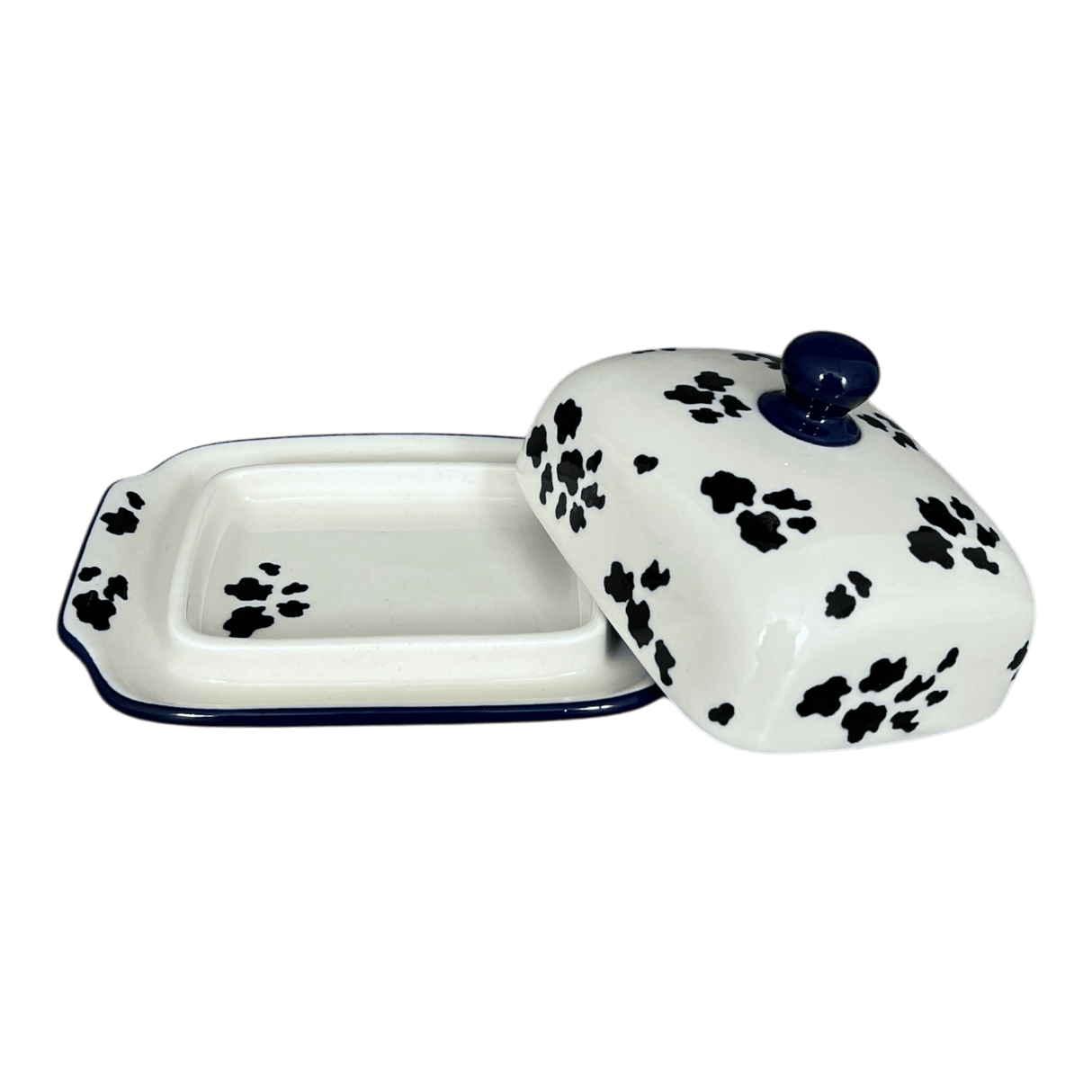 Butter Dish, 7" x 5.5" in "Cowabunga - Blue Rim" by Ceramika Artystyczna | A295-2417X