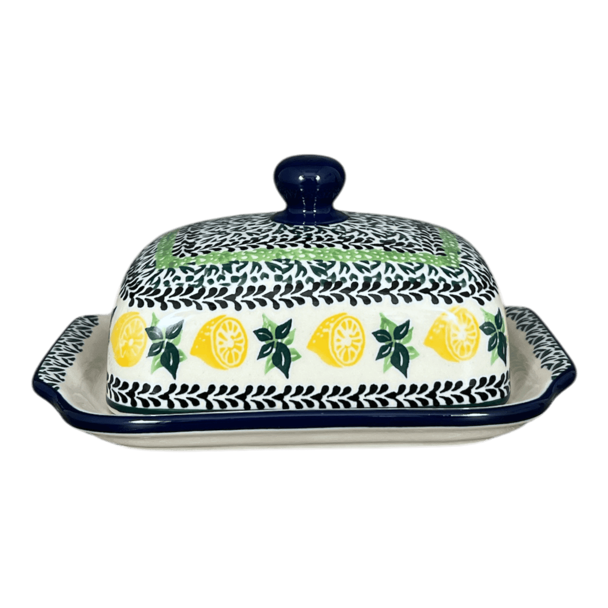 Butter Dish, 7" x 5.5" in "Lemons and Leaves" by Ceramika Artystyczna | A295-2749X