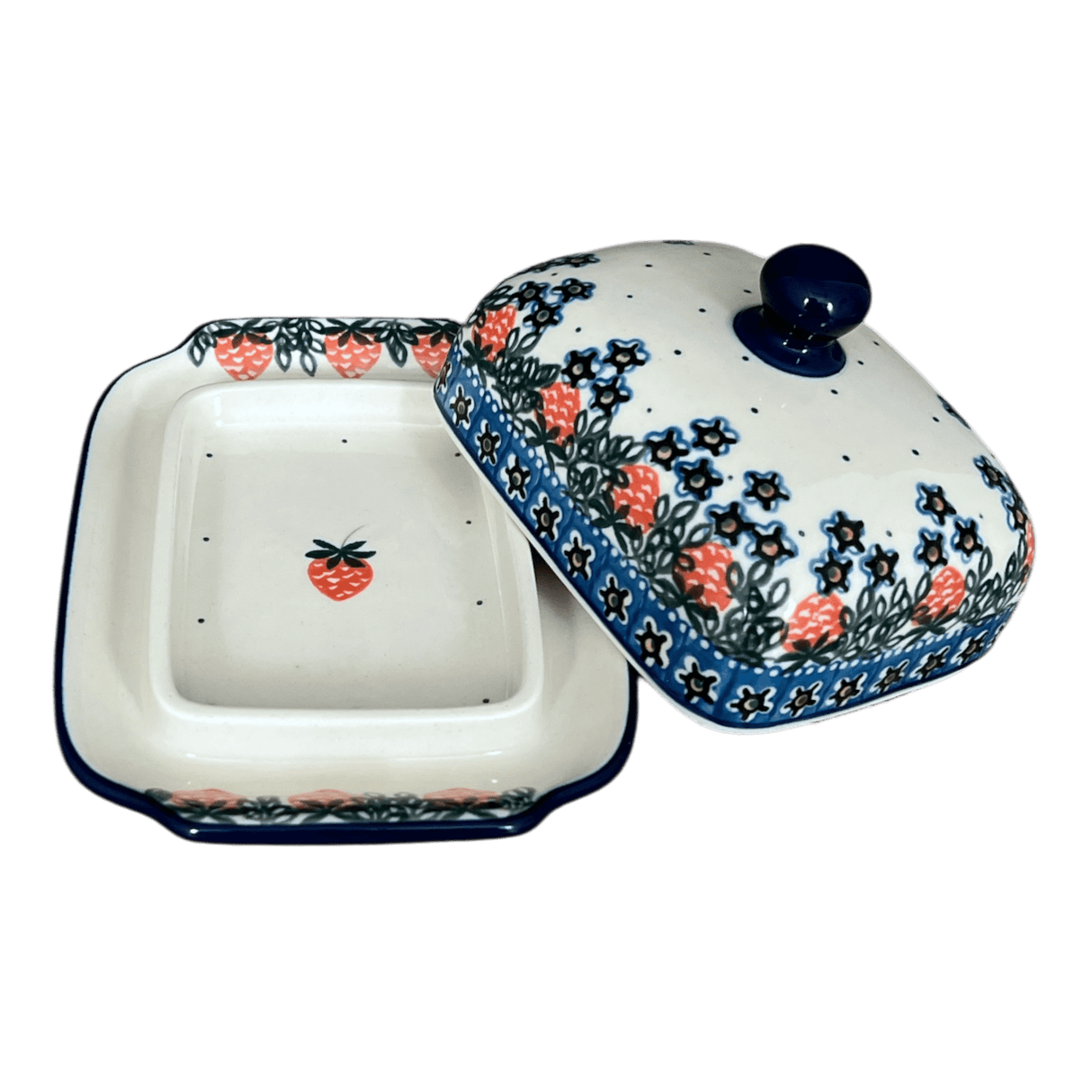 Butter Dish, 7" x 5.5" in "Strawberry Patch" by Ceramika Artystyczna | A295-721X