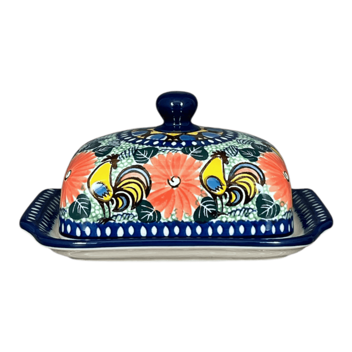 Butter Dish, 7" x 5.5" in "Regal Roosters" by Ceramika Artystyczna | A295-U2617