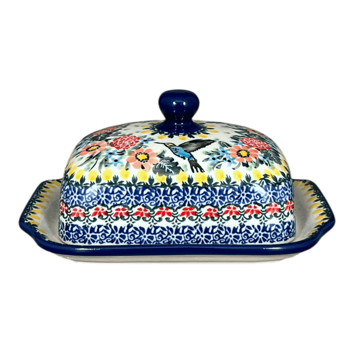 Butter Dish, 7" x 5.5" in "Hummingbird Bouquet" by Ceramika Artystyczna | A295-U3357