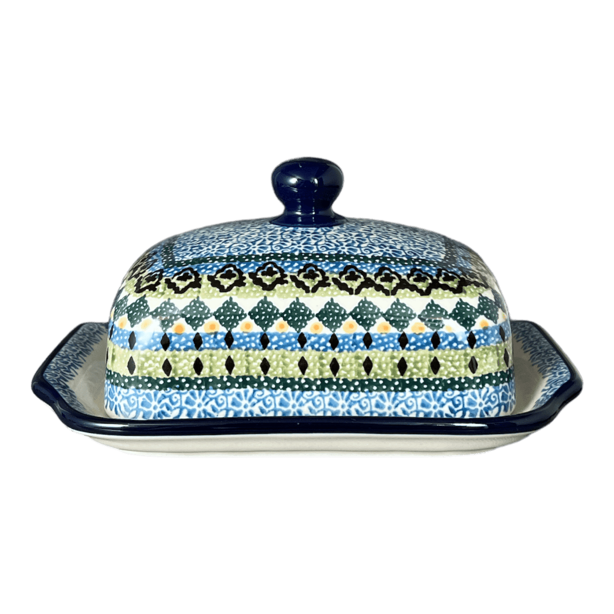 Butter Dish, 7" x 5.5" in "Aztec Blues" by Ceramika Artystyczna | A295-U4428