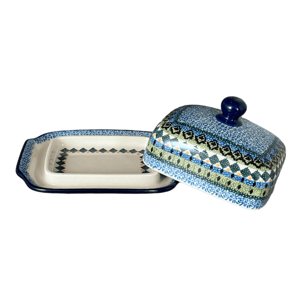 Butter Dish, 7" x 5.5" in "Aztec Blues" by Ceramika Artystyczna | A295-U4428