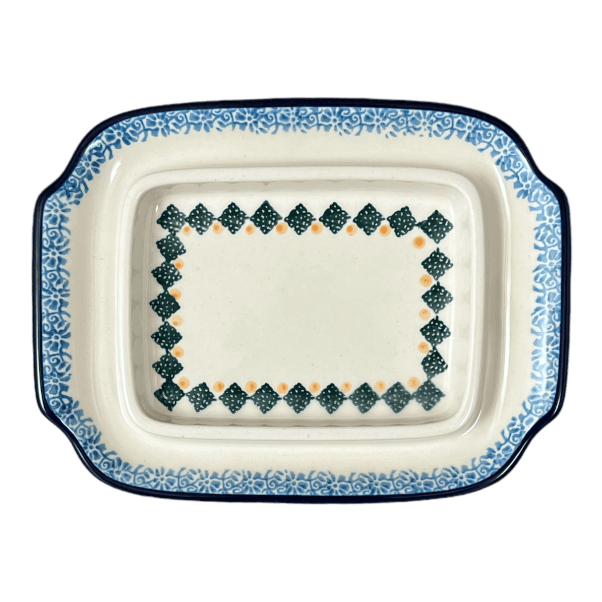 Butter Dish, 7" x 5.5" in "Aztec Blues" by Ceramika Artystyczna | A295-U4428