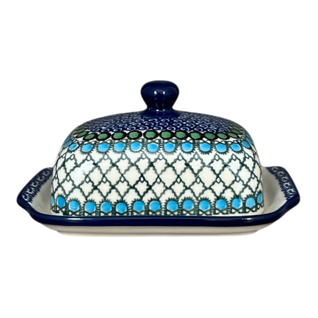 Butter Dish, 7" x 5.5" in "Mediterranean Waves" by Ceramika Artystyczna | A295-U72