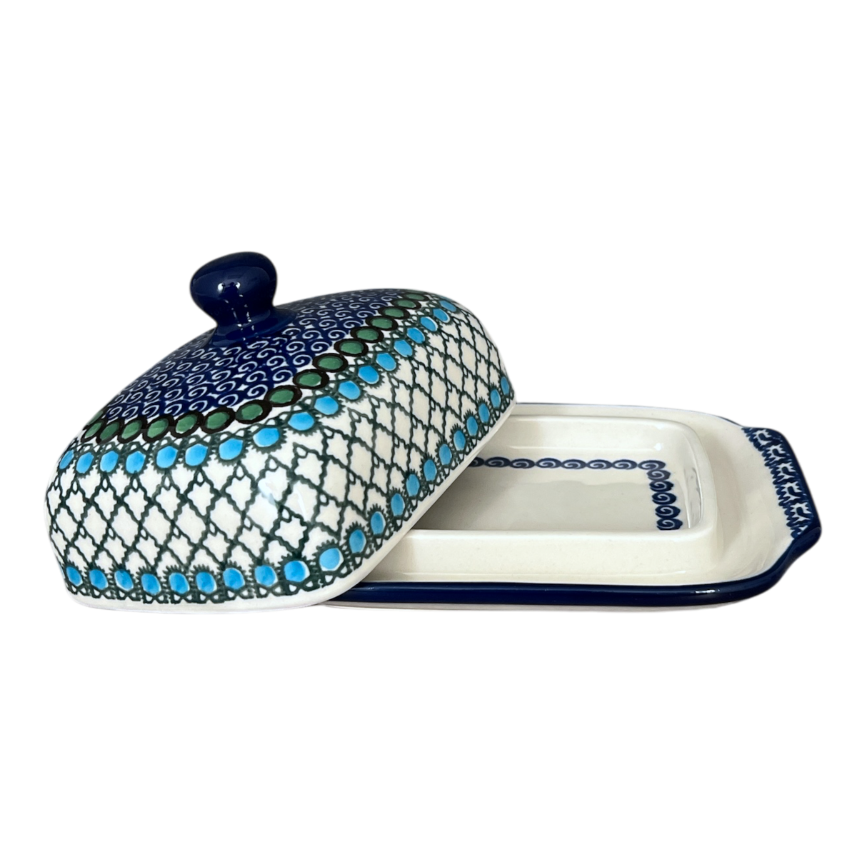 Butter Dish, 7" x 5.5" in "Mediterranean Waves" by Ceramika Artystyczna | A295-U72