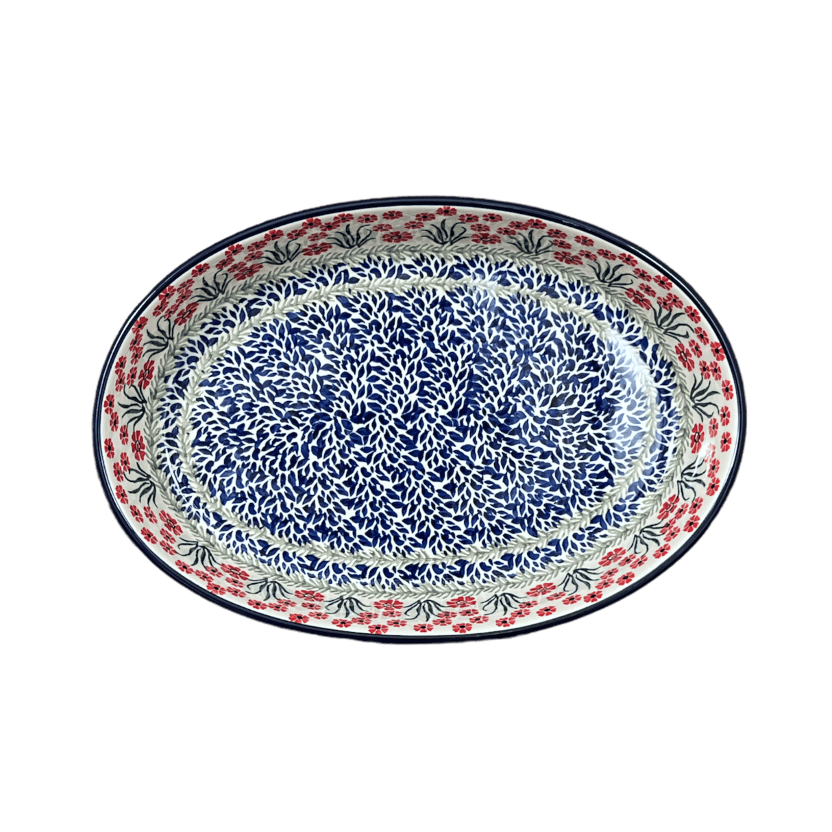 Baker, Oval, 13.75" x 9.25" in "Red Aster" by Ceramika Artystyczna | A296-1435X