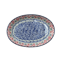 A picture of a Polish Pottery CA 13.75" x 9.25" Oval Baker (Red Aster) | A296-1435X as shown at PolishPotteryOutlet.com/products/13-75-x-9-25-oval-baker-red-aster-a296-1435x