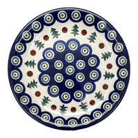 A picture of a Polish Pottery Plate, Round, Salad, 8" in "Peacock Pine" by Ceramika Artystyczna | A337-366X as shown at PolishPotteryOutlet.com/products/8-round-salad-plate-peacock-pine-a337-366x