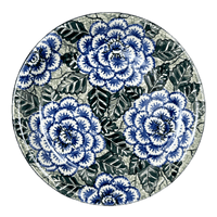 A picture of a Polish Pottery Plate, Round, Salad, 8" in "Blue Dahlia" by Ceramika Artystyczna | A337-U1473 as shown at PolishPotteryOutlet.com/products/8-round-salad-plate-blue-dahlia-a337-u1473