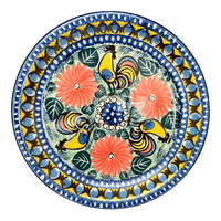 A picture of a Polish Pottery CA 8" Salad Plate (Regal Roosters) | A337-U2617 as shown at PolishPotteryOutlet.com/products/8-round-salad-plate-regal-roosters-a337-u2617