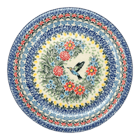 A picture of a Polish Pottery CA 8" Salad Plate (Hummingbird Bouquet) | A337-U3357 as shown at PolishPotteryOutlet.com/products/8-round-salad-plate-hummingbird-bouquet-a337-u3357