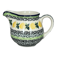 A picture of a Polish Pottery CA 10 oz. Creamer (Lemons and Leaves) | A341-2749X as shown at PolishPotteryOutlet.com/products/c-a-10-oz-creamer-lemons-and-leaves-a341-2749x