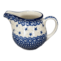 A picture of a Polish Pottery Creamer, 10 oz in "Starry Sea" by Ceramika Artystyczna | A341-454C as shown at PolishPotteryOutlet.com/products/10-oz-creamer-starry-sea-a341-454c