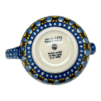 A picture of a Polish Pottery CA 10 oz. Creamer (Regal Roosters) | A341-U2617 as shown at PolishPotteryOutlet.com/products/10-oz-creamer-regal-roosters-a341-u2617
