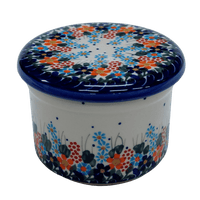 A picture of a Polish Pottery Butter Crock (Fall Wildflowers) | NDA344-23 as shown at PolishPotteryOutlet.com/products/butter-crock-fall-wildflowers-nda344-23