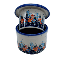 A picture of a Polish Pottery Butter Crock (Fall Wildflowers) | NDA344-23 as shown at PolishPotteryOutlet.com/products/butter-crock-fall-wildflowers-nda344-23