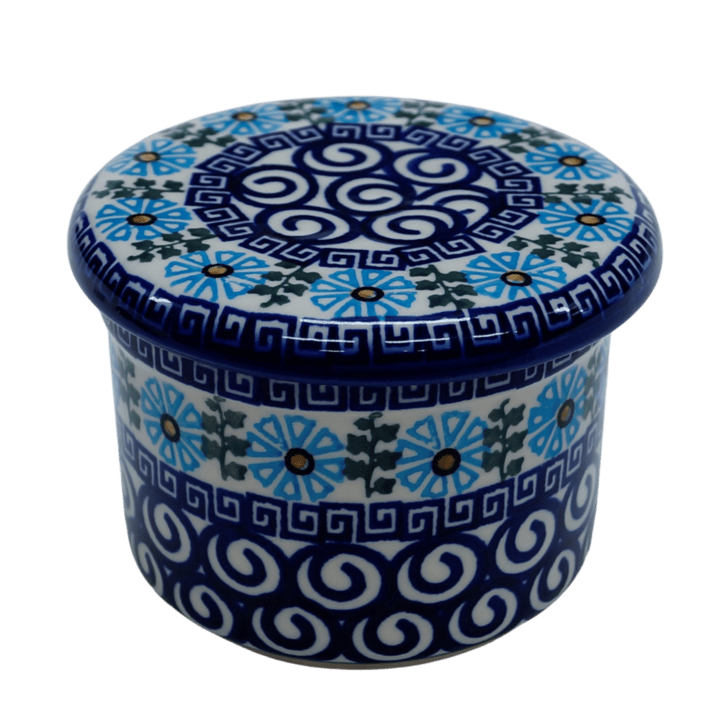 Butter Crock, 3.25" x 4.25" in "Blue Daisy Spiral" by Andy | NDA344-38