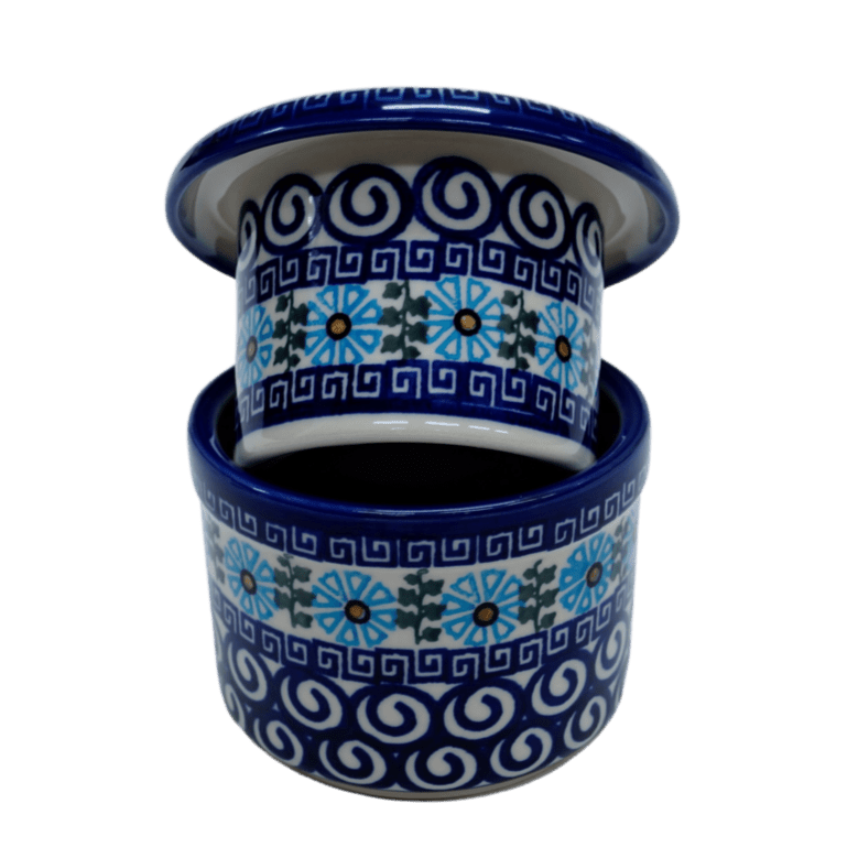 Butter Crock, 3.25" x 4.25" in "Blue Daisy Spiral" by Andy | NDA344-38