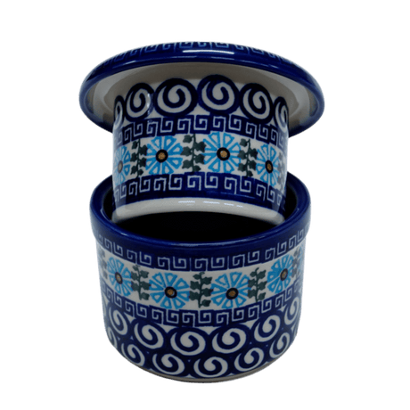 Butter Crock, 3.25" x 4.25" in "Blue Daisy Spiral" by Andy | NDA344-38