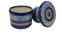 A picture of a Polish Pottery Butter Crock (Daisy Waves) | NDA344-3 as shown at PolishPotteryOutlet.com/products/butter-crock-daisy-waves-nda344-3