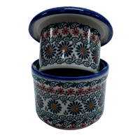 A picture of a Polish Pottery Butter Crock (Garden Breeze) | NDA344-A48 as shown at PolishPotteryOutlet.com/products/butter-crock-garden-breeze-nda344-a48