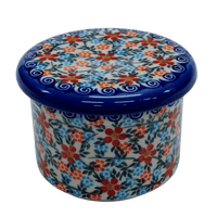 A picture of a Polish Pottery Butter Crock (Meadow in Bloom) | NDA344-A54 as shown at PolishPotteryOutlet.com/products/butter-crock-meadow-in-bloom-nda344-a54