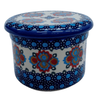 A picture of a Polish Pottery Butter Crock (Polish Bouquet) | NDA344-82 as shown at PolishPotteryOutlet.com/products/butter-crock-polish-bouquet-nda344-82