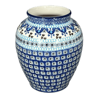 A picture of a Polish Pottery CA 6.5" Tall Vase (Blue Ribbon) | A345-1026X as shown at PolishPotteryOutlet.com/products/6-5-tall-vase-blue-ribbon-a345-1026x
