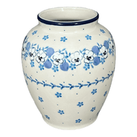 A picture of a Polish Pottery CA 6.5" Tall Vase (Pansy Blues) | A345-2346X as shown at PolishPotteryOutlet.com/products/6-5-tall-vase-pansy-blues-a345-2346x