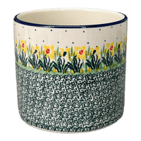 A picture of a Polish Pottery Flower Pot, 4.75" in "Daffodils in Bloom" by Ceramika Artystyczna | A361-2122X as shown at PolishPotteryOutlet.com/products/4-75-flower-pot-daffodils-in-bloom-a361-2122x