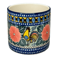 A picture of a Polish Pottery CA 4.75" Flower Pot (Regal Roosters) | A361-U2617 as shown at PolishPotteryOutlet.com/products/4-75-flower-pot-regal-roosters-a361-u2617