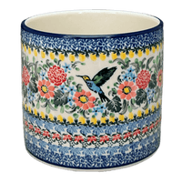 A picture of a Polish Pottery CA 4.75" Flower Pot (Hummingbird Bouquet) | A361-U3357 as shown at PolishPotteryOutlet.com/products/4-75-flower-pot-hummingbird-bouquet-a361-u3357