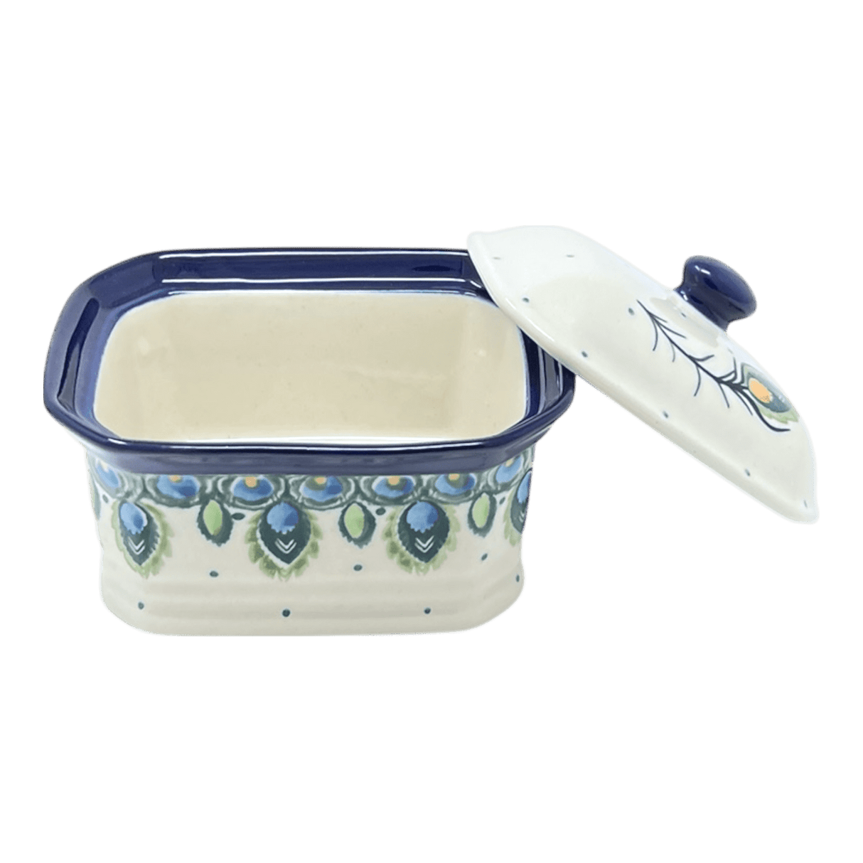 Canister, Rectangular, Small, 4.5" x 3.5" in "Peacock Plume" by Ceramika Artystyczna | A385-2218X