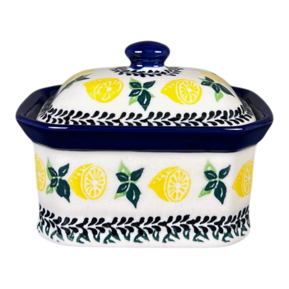 Canister, Rectangular, Small, 4.5" x 3.5" in "Lemons and Leaves" by Ceramika Artystyczna | A385-2749X