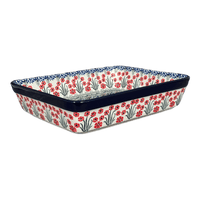 A picture of a Polish Pottery CA Lasagna Pan (Red Aster) | A406-1435X as shown at PolishPotteryOutlet.com/products/10-25-x-12-75-deep-dish-lasagna-pan-red-aster-a406-1435x