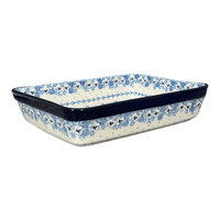 A picture of a Polish Pottery CA Lasagna Pan (Pansy Blues) | A406-2346X as shown at PolishPotteryOutlet.com/products/10-25-x-12-75-deep-dish-lasagna-pan-pansy-blues-a406-2346x