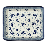 A picture of a Polish Pottery CA Lasagna Pan (Koi Pond) | A406-2372X as shown at PolishPotteryOutlet.com/products/10-25-x-12-75-deep-dish-lasagna-pan-koi-pond-a406-2372x