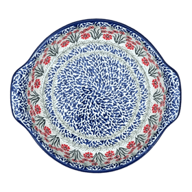Polish Pottery 10.25" Round Baker with Handles (Red Aster) | A417-1435X Additional Image at PolishPotteryOutlet.com