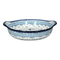 A picture of a Polish Pottery 10.25" Round Baker with Handles (Koi Pond) | A417-2372X as shown at PolishPotteryOutlet.com/products/10-25-round-baker-with-handles-koi-pond-a417-2372x