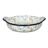 A picture of a Polish Pottery 10.25" Round Baker with Handles (Soft Bouquet) | A417-2378X as shown at PolishPotteryOutlet.com/products/10-25-round-baker-with-handles-soft-bouquet-a417-2378x