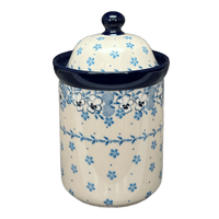 A picture of a Polish Pottery 1 Liter Canister (Pansy Blues) | A491-2346X as shown at PolishPotteryOutlet.com/products/1-liter-canister-pansy-blues-a491-2346x