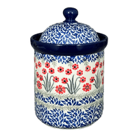 A picture of a Polish Pottery CA 1.3 Liter Canister (Red Aster) | A492-1435X as shown at PolishPotteryOutlet.com/products/1-3-liter-canister-red-aster-a492-1435x