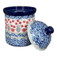 A picture of a Polish Pottery CA 1.3 Liter Canister (Red Aster) | A492-1435X as shown at PolishPotteryOutlet.com/products/1-3-liter-canister-red-aster-a492-1435x