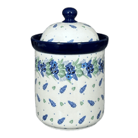A picture of a Polish Pottery 1.3 Liter Canister (Hyacinth in the Wind) | A492-2037X as shown at PolishPotteryOutlet.com/products/1-3-liter-canister-hyacinth-in-the-wind-a492-2037x