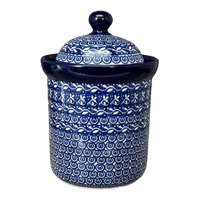A picture of a Polish Pottery CA 1.3 Liter Canister (Wavy Blues) | A492-905X as shown at PolishPotteryOutlet.com/products/1-3-liter-canister-wavy-blues-a492-905x