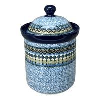 A picture of a Polish Pottery CA 1.3 Liter Canister (Aztec Blues) | A492-U4428 as shown at PolishPotteryOutlet.com/products/1-3-liter-canister-aztec-blues-a492-u4428